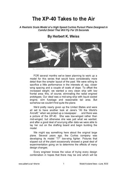 Model Airplane News (drawing) — 1939-06 xp-40