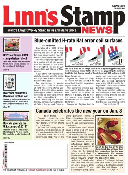 Linn’s Stamp News — January 07, 2013