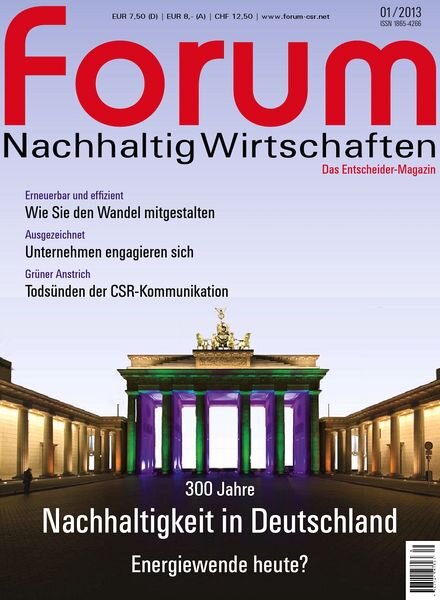 Forum Nachhaltig Wirtschaften – Das Entscheider Magazin N 01, 2013