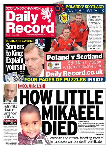 Daily Record – Tuesday, 04 March 2014