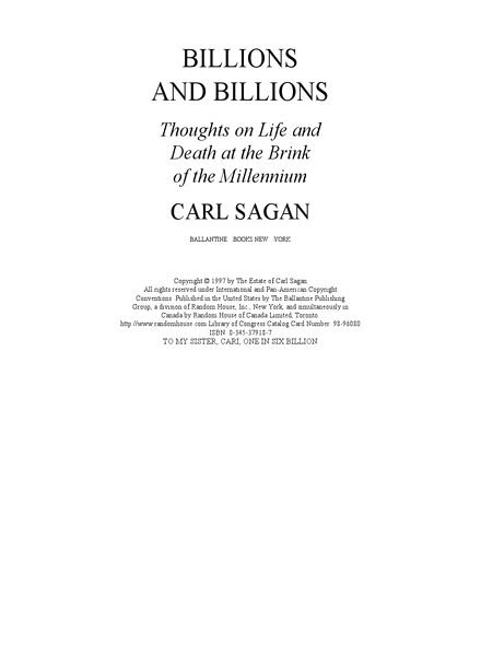 Carl Sagan – Billions and Billions – Thoughts on Life and Death at the Brink of the Millennium (Ball
