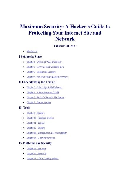 Maximum Security – A Hacker’s Guide to Protecting Your Inter
