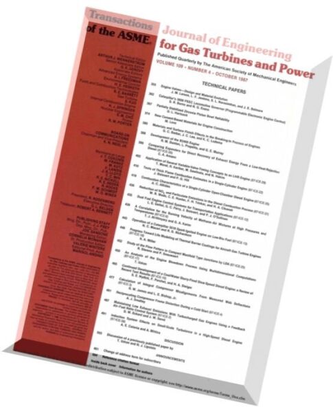 Journal of Engineering for Gas Turbines and Power 1987 Vol.109, N 4