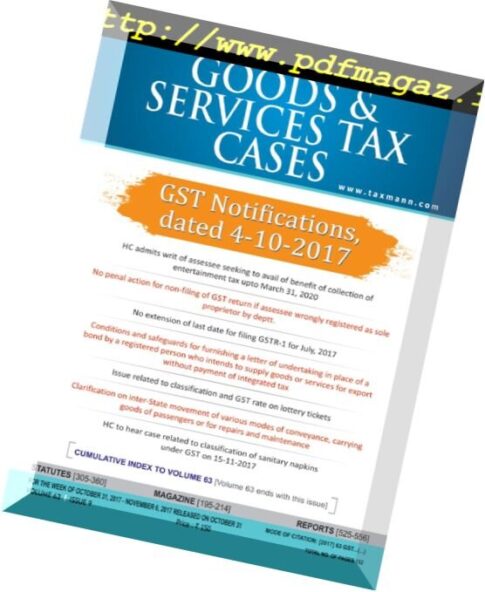 Goods & Services Tax Cases – 31 October 2017
