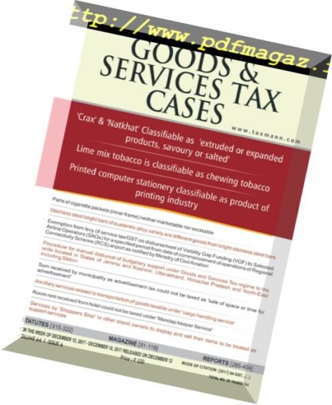 Goods & Services Tax Cases – 12 December 2017