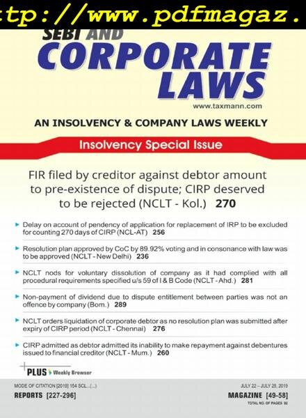SEBI and Corporate Laws — July 22, 2019