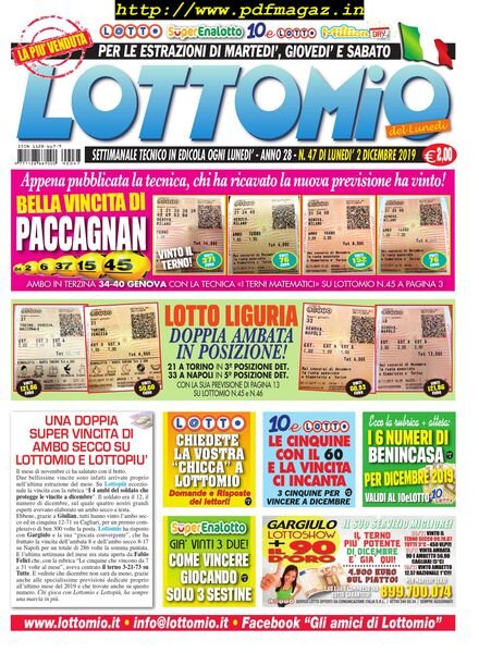 Lottomio del Lunedi – 2 Dicembre 2019