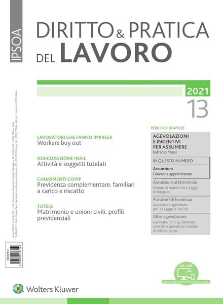 Diritto e Pratica del Lavoro – 3 Aprile 2021
