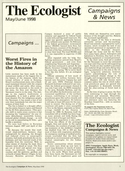 Resurgence & Ecologist — Campaigns & News May-June 1998