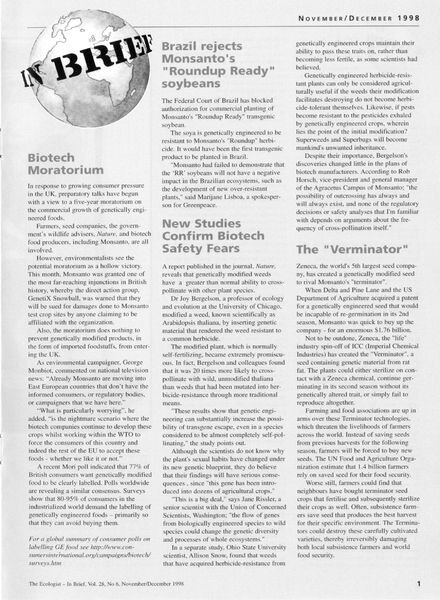 Resurgence & Ecologist — Campaigns & News November-December 1998