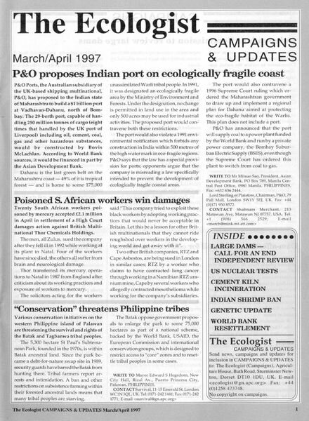 Resurgence & Ecologist – Campaigns & Updates March-April 1997