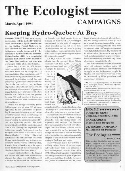Resurgence & Ecologist — Campaigns March-April 1994