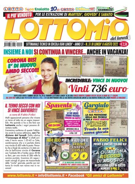 Lottomio del Lunedi — 8 Agosto 2022
