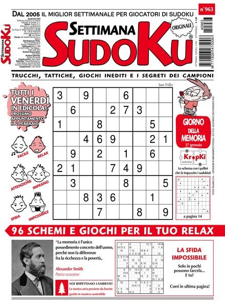 Settimana Sudoku — 26 Gennaio 2024