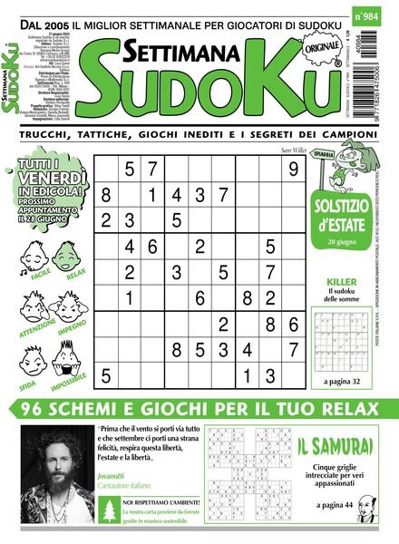 Settimana Sudoku – 21 Giugno 2024